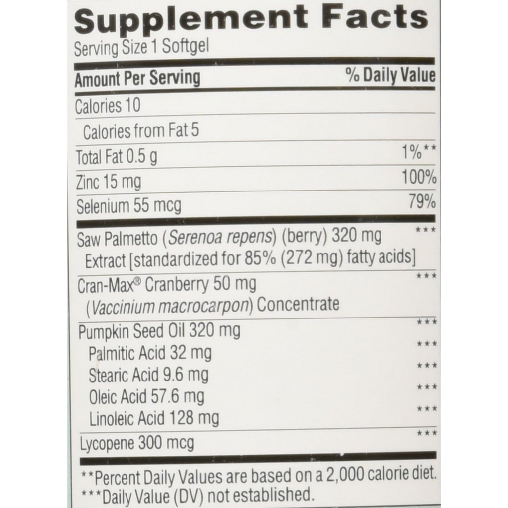 TruNature Prostate Health Complex – Saw Palmetto, Lycopene, Zinc & Pumpkin Seed – 250 Softgels