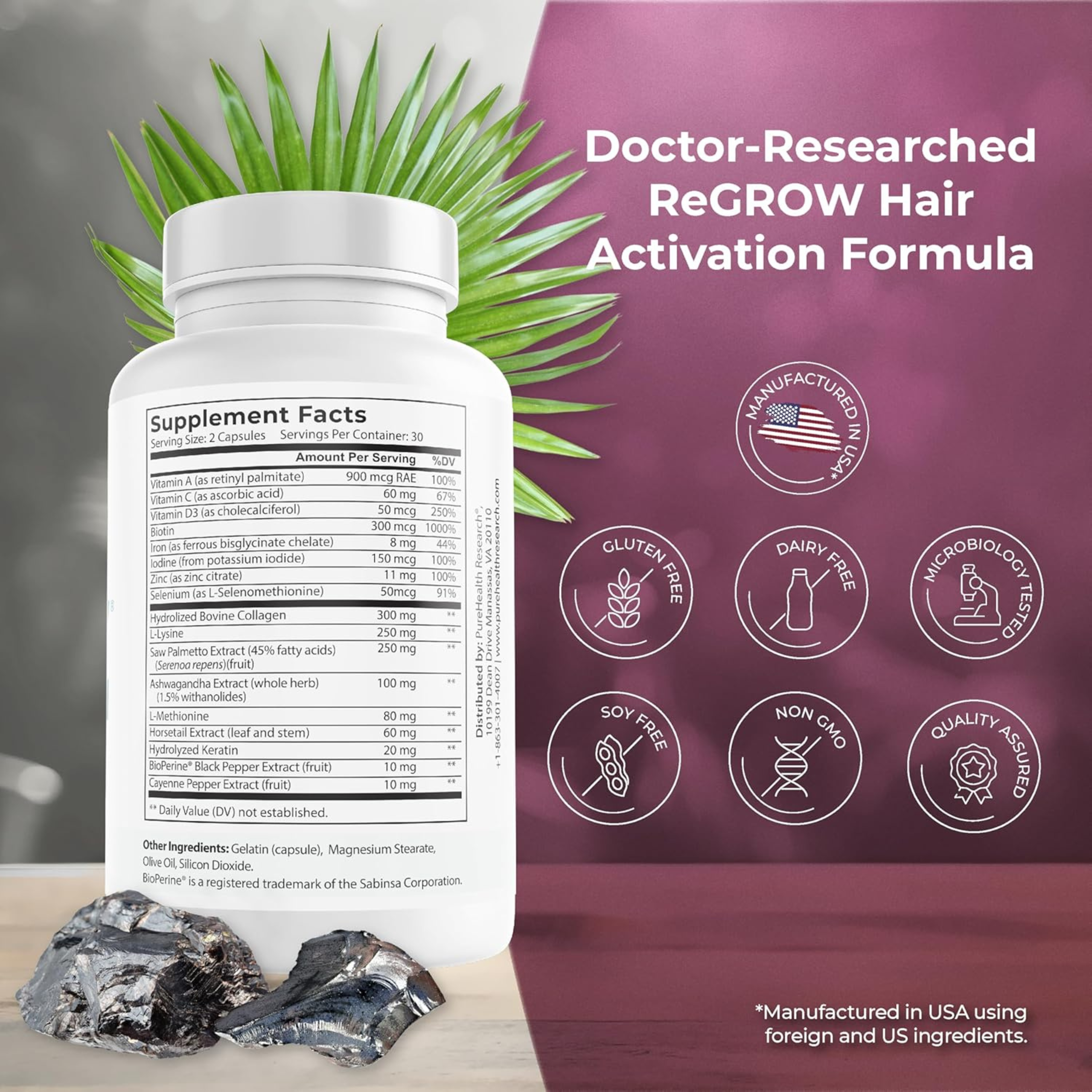 ReGrow Hair Growth Vitamins – Biotin, Saw Palmetto, Collagen, Zinc & More – Hair Supplements for Women & Men – 120 Capsules