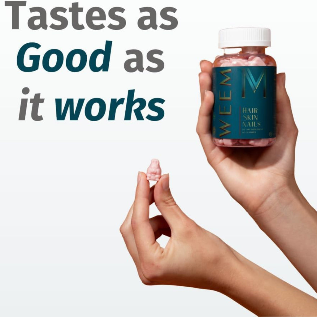 WEEM Hair Skin & Nails Gummies – Vegan Biotin Vitamins for Faster Hair Growth, Stronger Nails & Healthy Skin – Extra Strength Raspberry Flavor – 1 Bottle