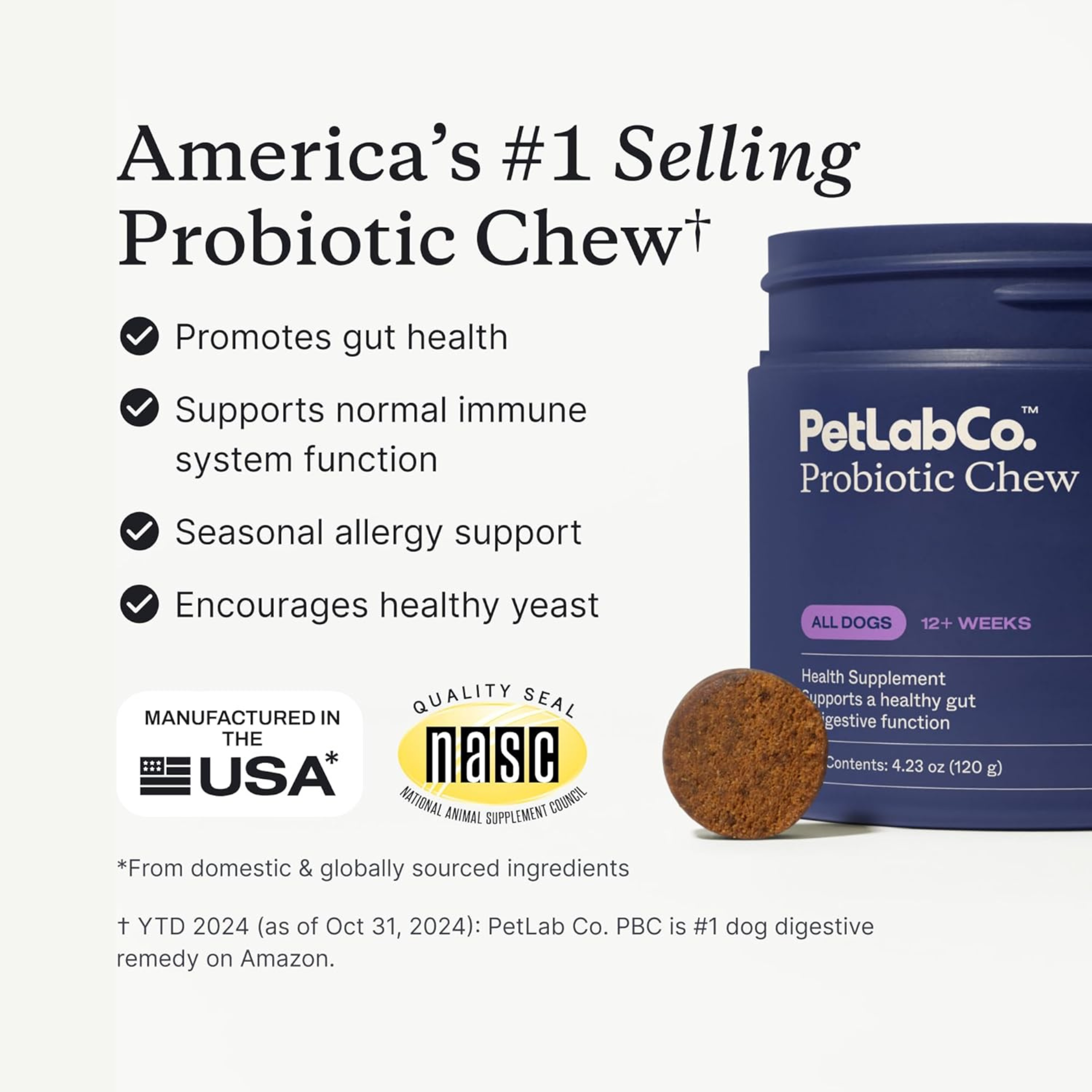 PetLab Co. Probiotics for Dogs – Gut Health & Allergy Support – Pork Flavor Soft Chews (30 Count)