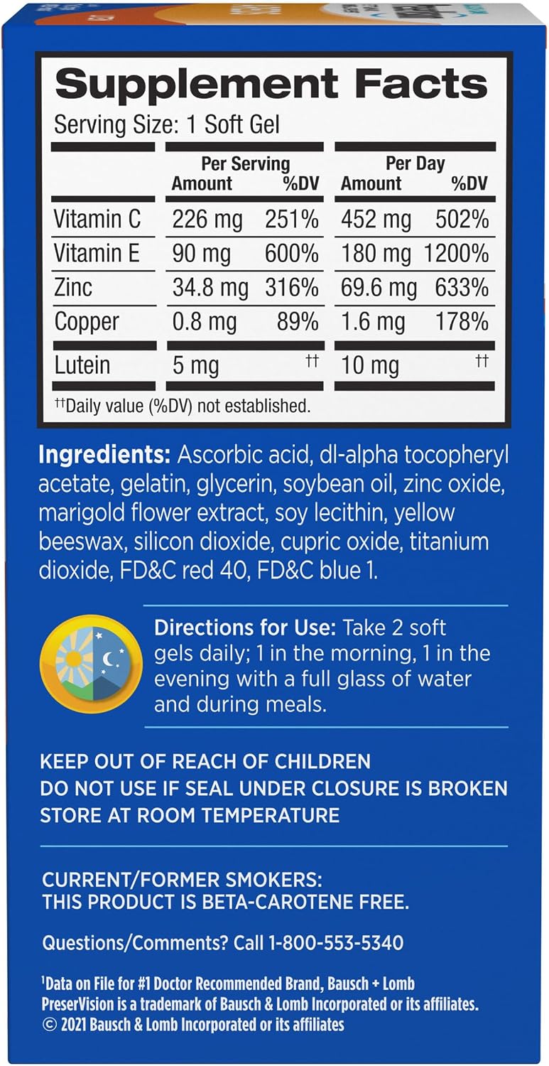 PreserVision AREDS Lutein Eye Vitamin & Mineral Supplement 120 Softgels