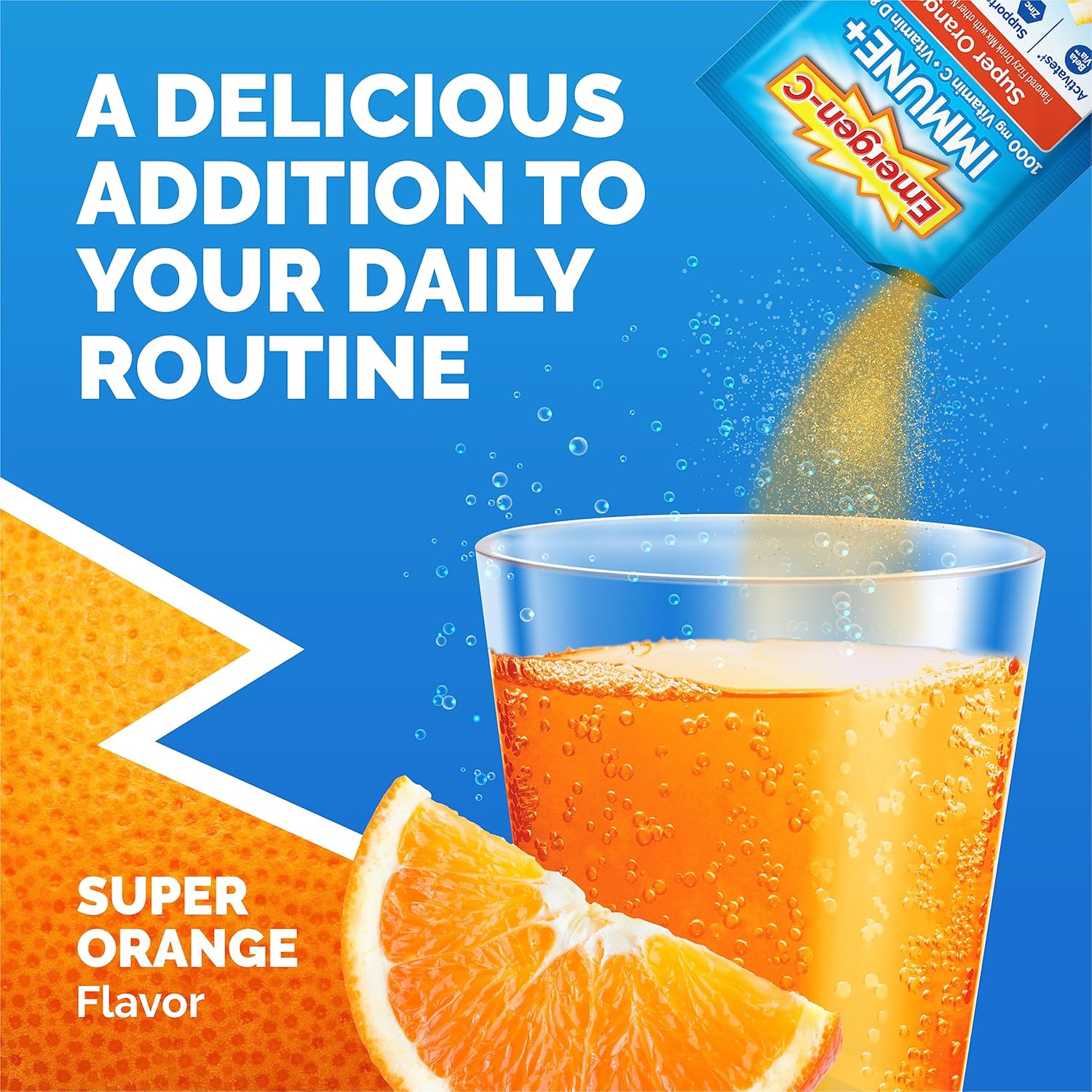 Emergen-C Immune+ Triple Action Powder – 1000mg Vitamin C, BetaVia®, B Vitamins &amp; Antioxidants – Super Orange Flavor – 50 Packets
