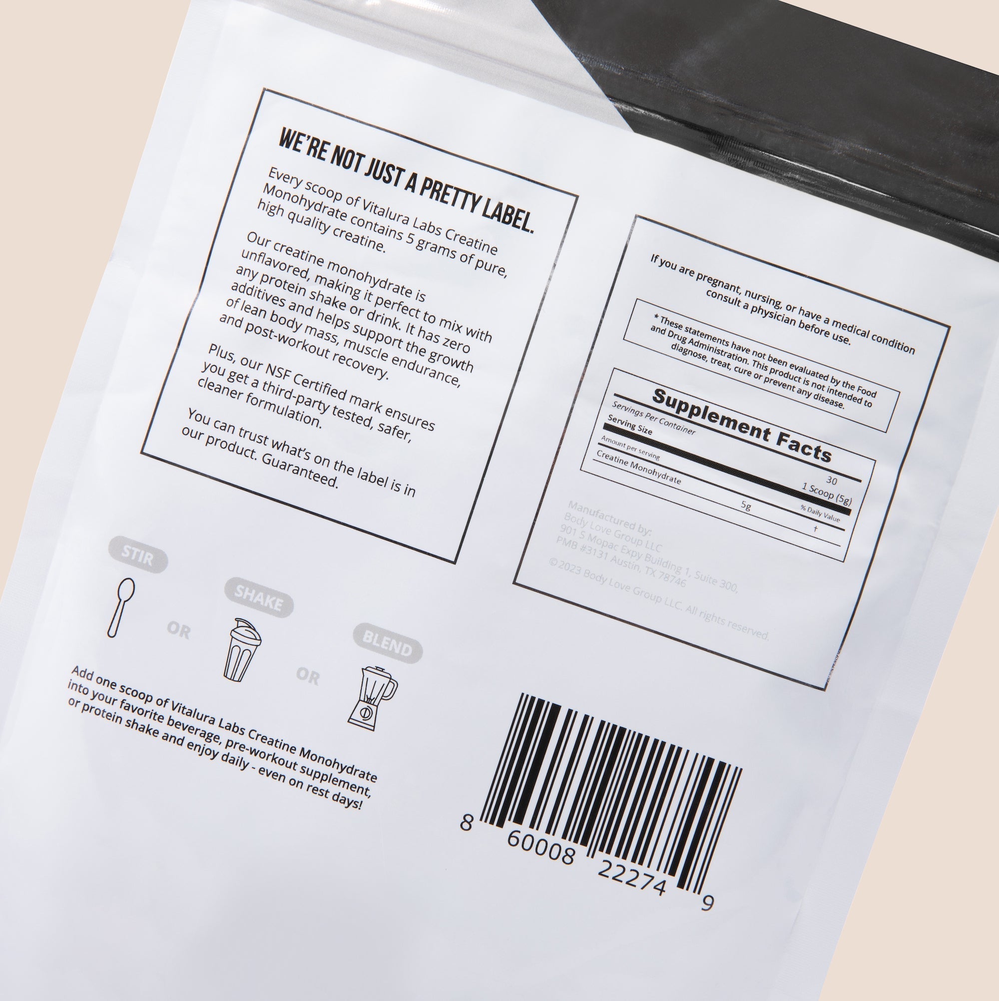 Vitalura Labs Unflavored Creatine Monohydrate – 5g Per Serving, 30 Servings, NSF Certified