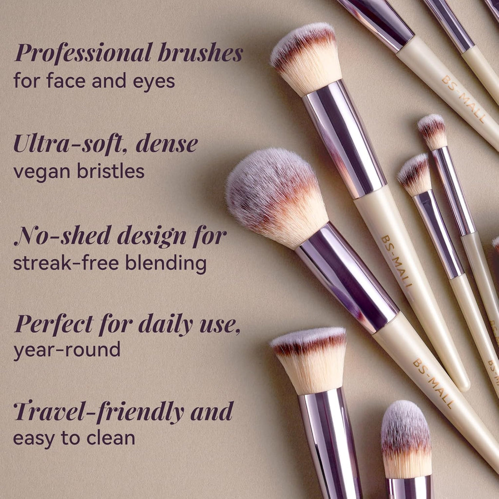 BS-MALL 18 Pcs Makeup Brush Set with Black Case – Synthetic Brushes